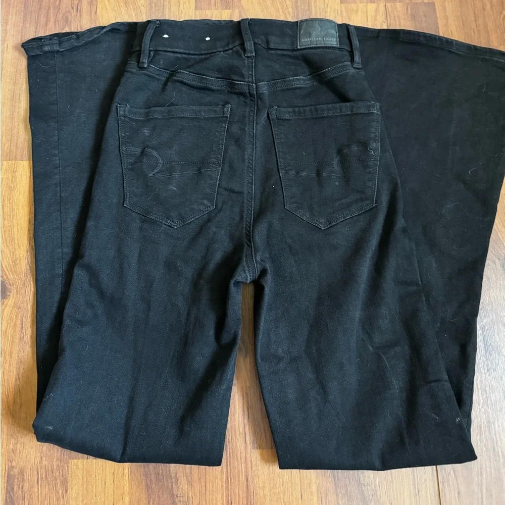 American Eagle AE Curvy Highest Rise Flare Black Button Fly Jeans Size 00 - Picture 4 of 11